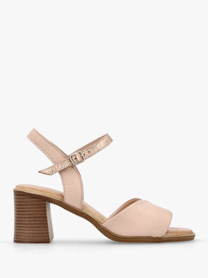 Lanie Pink & Rose Gold Leather Block Heel Sandals