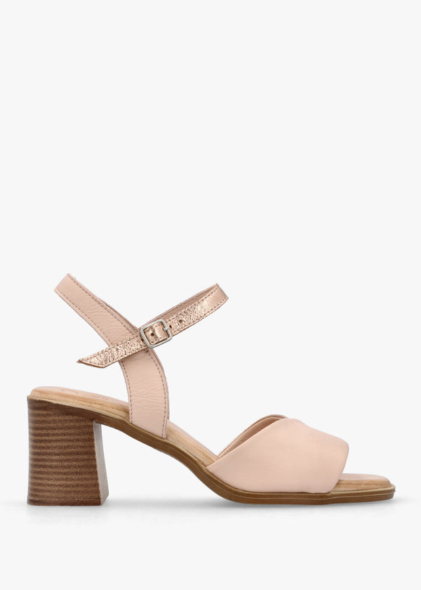Lanie Pink & Rose Gold Leather Block Heel Sandals