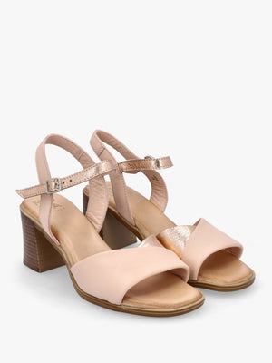 Lanie Pink & Rose Gold Leather Block Heel Sandals