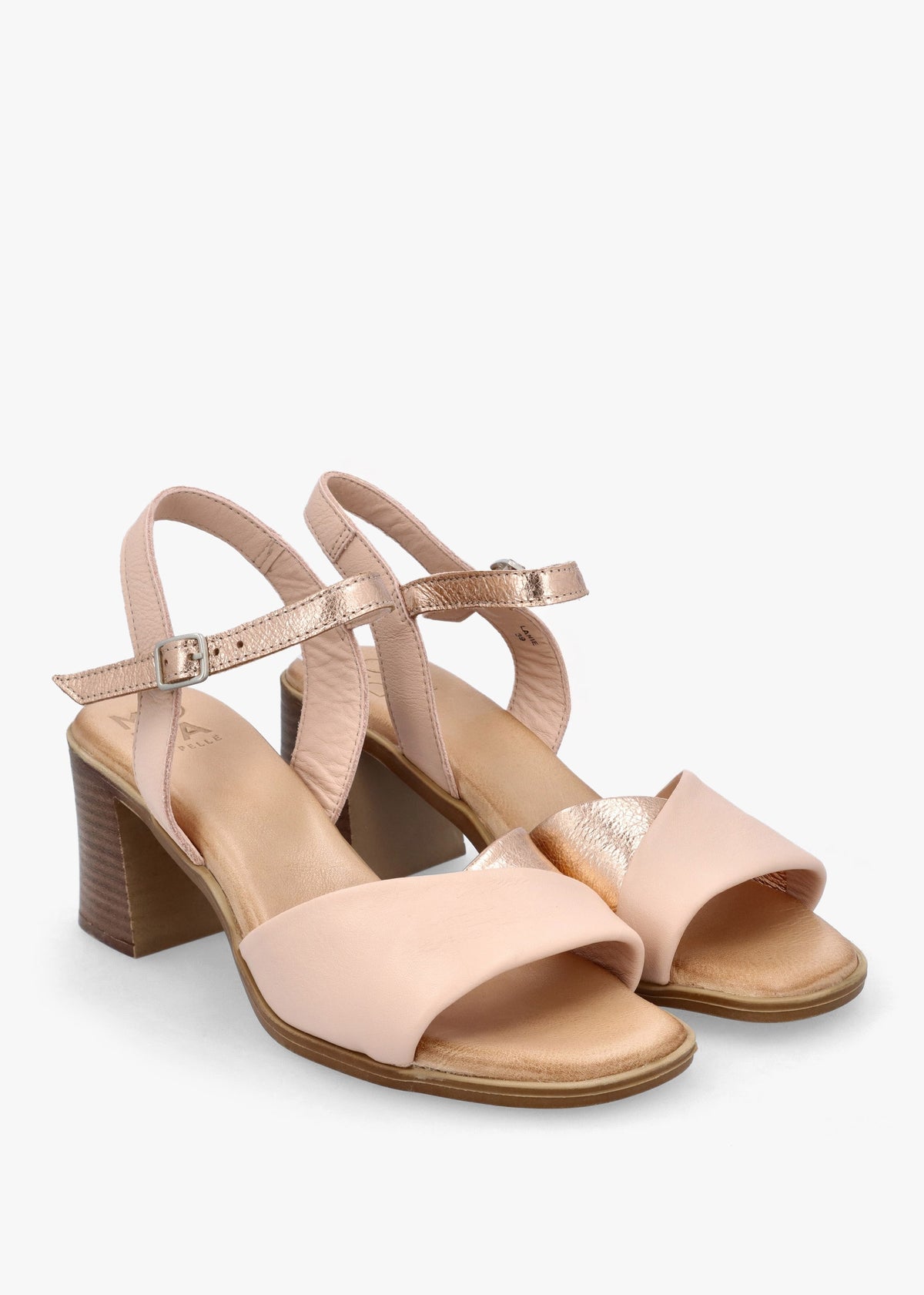 Lanie Pink & Rose Gold Leather Block Heel Sandals