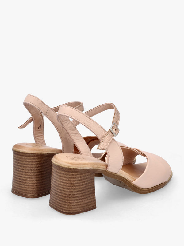 Lanie Pink & Rose Gold Leather Block Heel Sandals
