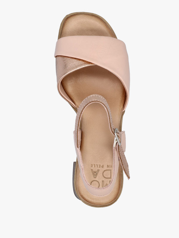 Lanie Pink & Rose Gold Leather Block Heel Sandals
