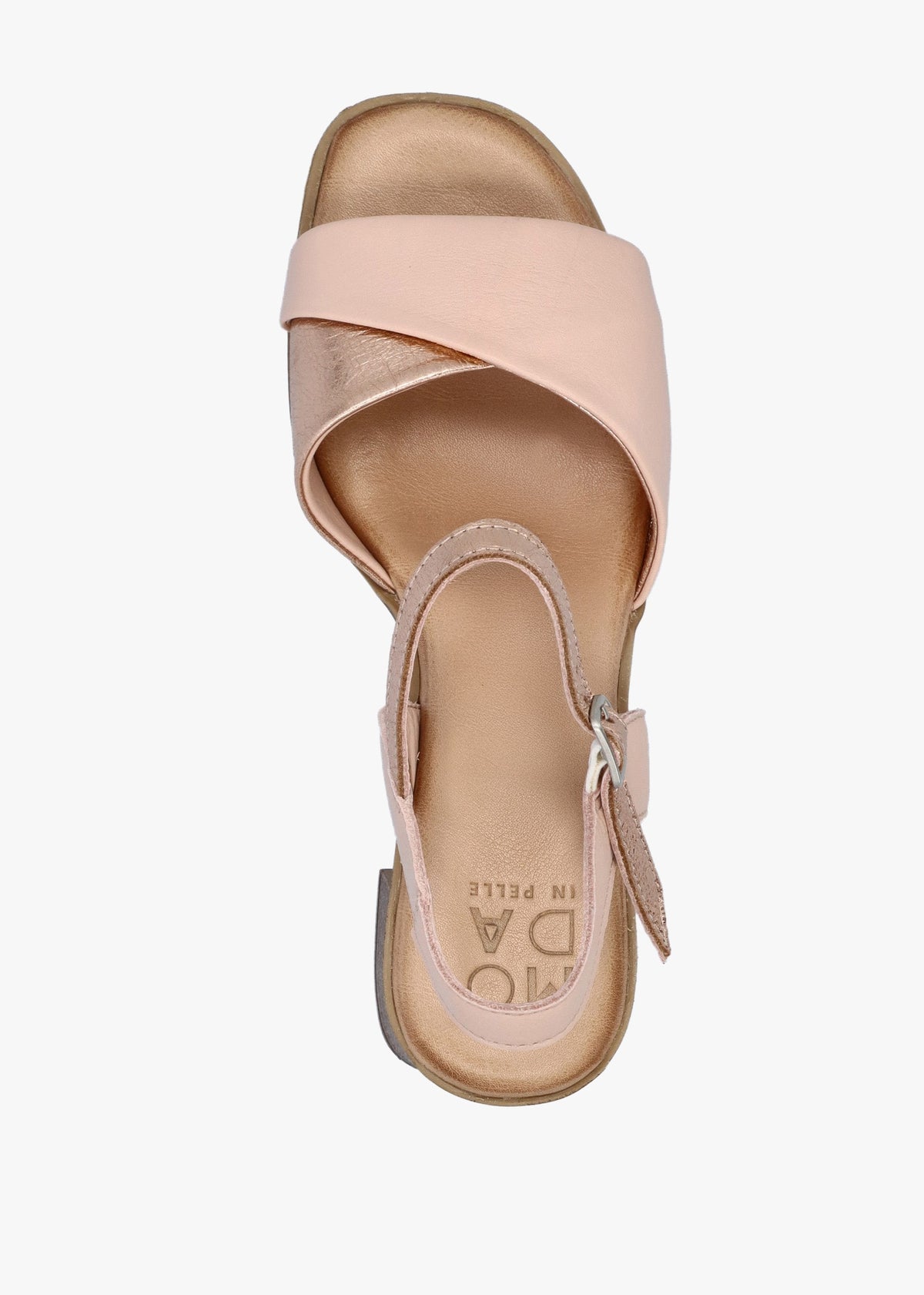 Lanie Pink & Rose Gold Leather Block Heel Sandals