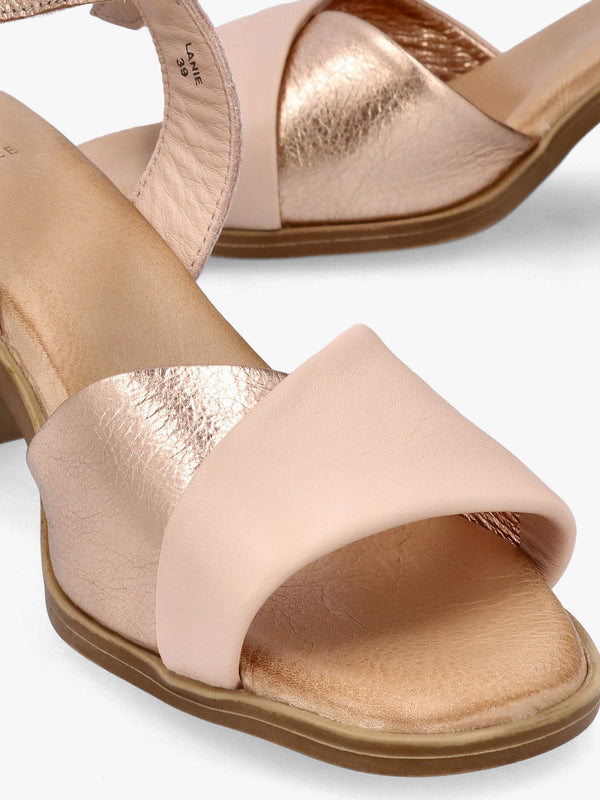 Lanie Pink & Rose Gold Leather Block Heel Sandals