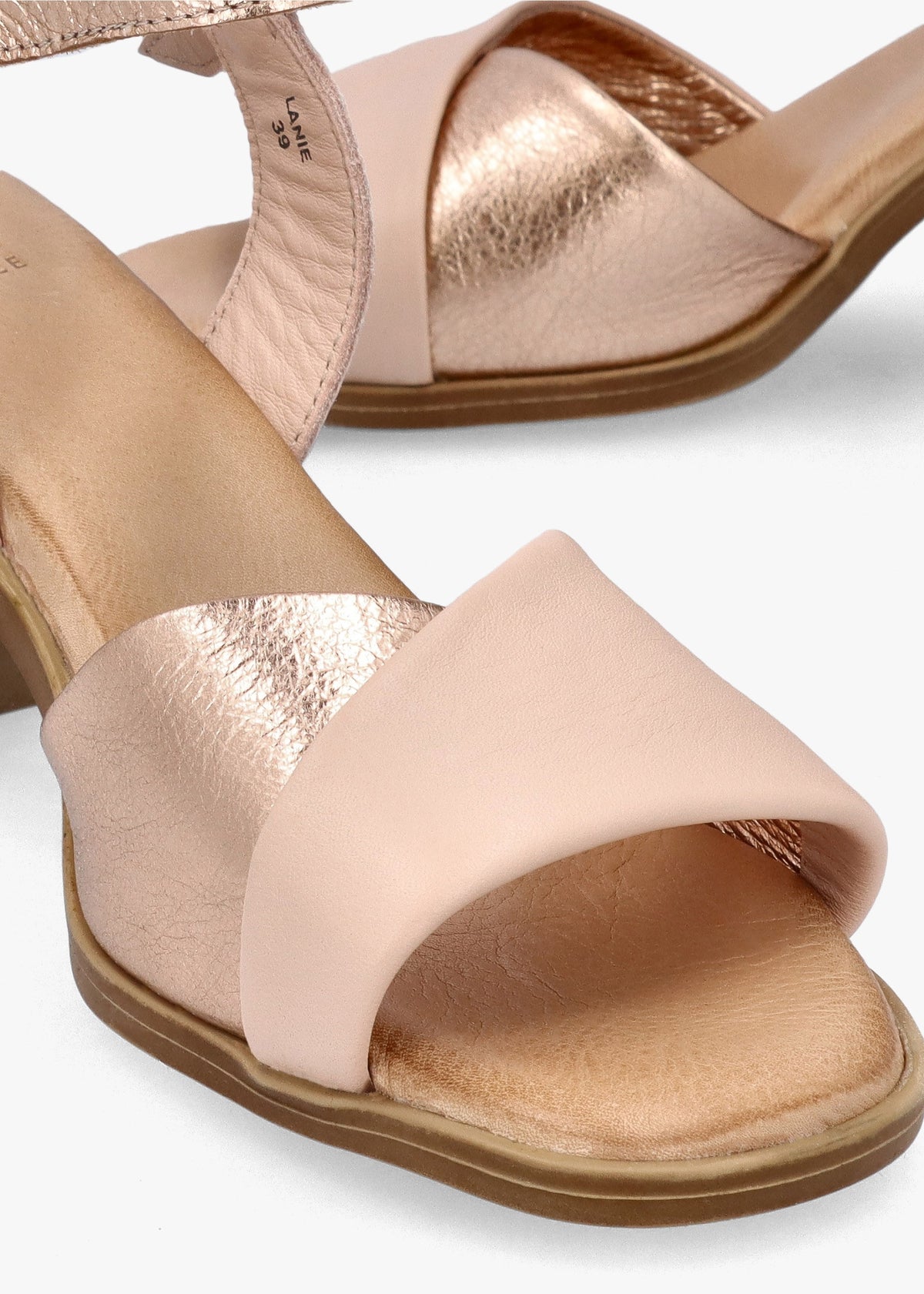 Lanie Pink & Rose Gold Leather Block Heel Sandals