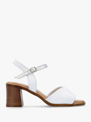 Lanie White & Silver Leather Block Heel Sandals