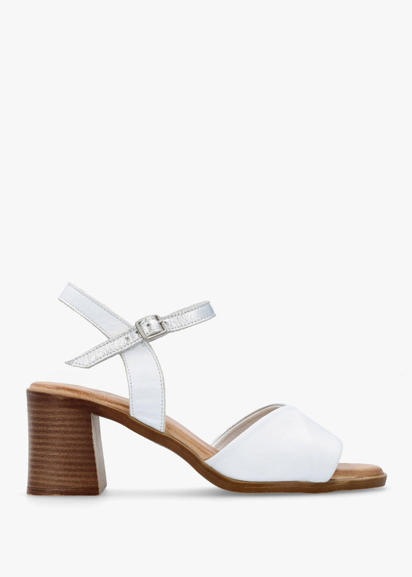 Lanie White & Silver Leather Block Heel Sandals