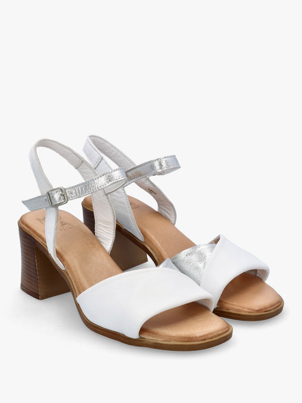 Lanie White & Silver Leather Block Heel Sandals