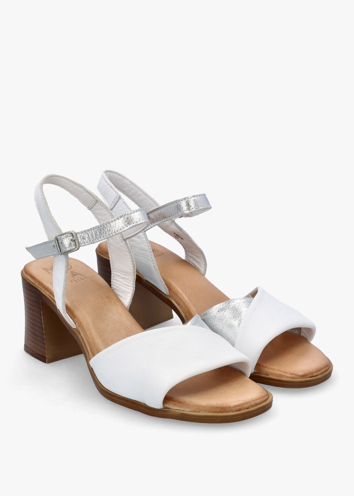 Lanie White & Silver Leather Block Heel Sandals