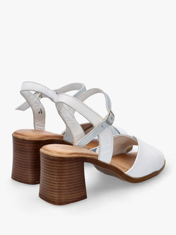 Lanie White & Silver Leather Block Heel Sandals