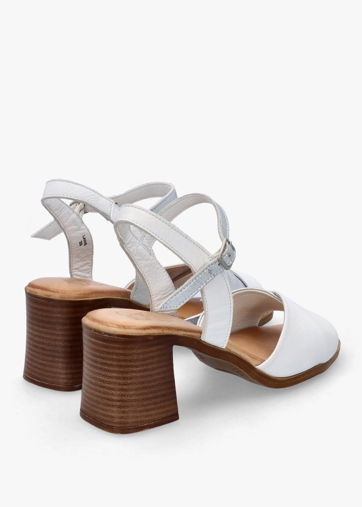 Lanie White & Silver Leather Block Heel Sandals