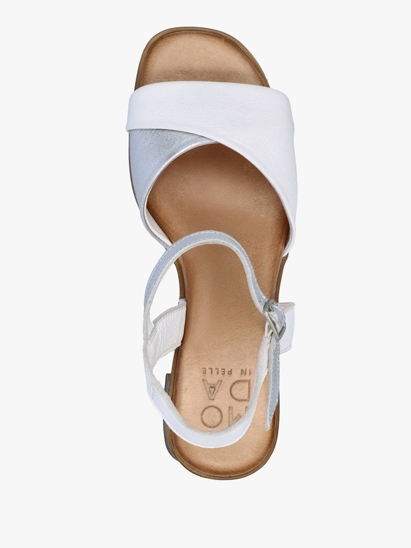 Lanie White & Silver Leather Block Heel Sandals