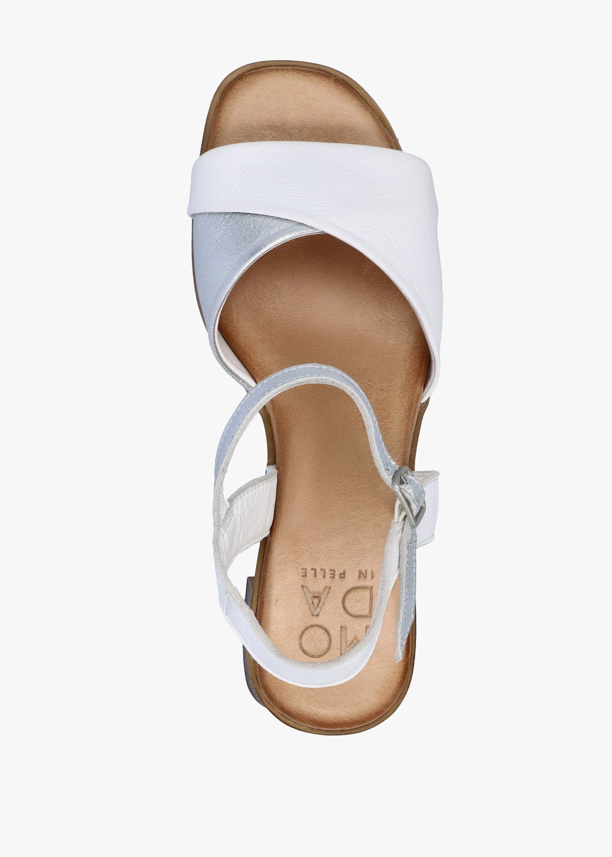 Lanie White & Silver Leather Block Heel Sandals