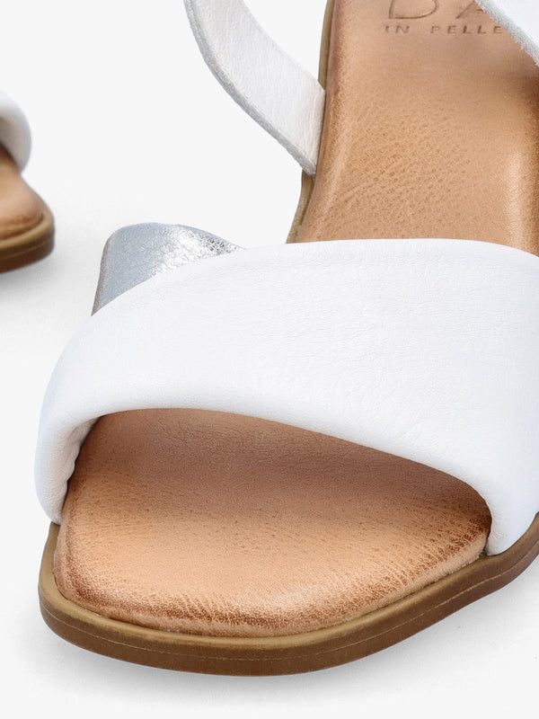 Lanie White & Silver Leather Block Heel Sandals
