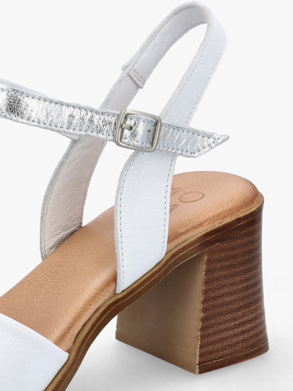 Lanie White & Silver Leather Block Heel Sandals