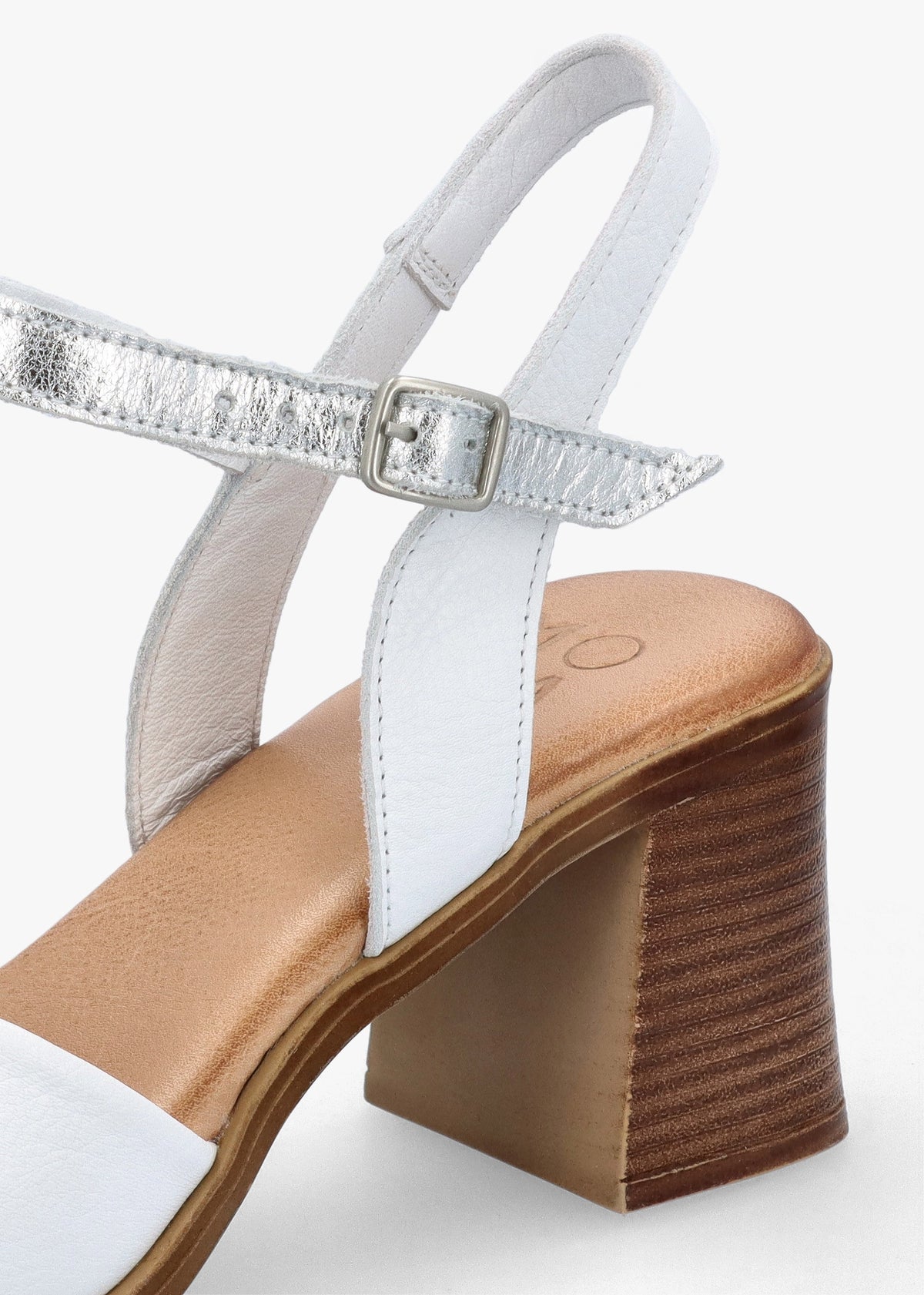 Lanie White & Silver Leather Block Heel Sandals