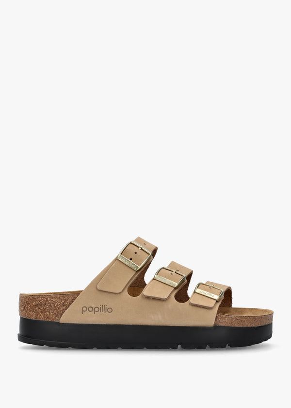 Florida III Pap Flex Platform Sandcastle Nubuck Leather Mules