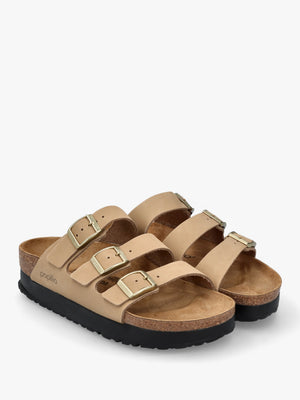 Florida III Pap Flex Platform Sandcastle Nubuck Leather Mules