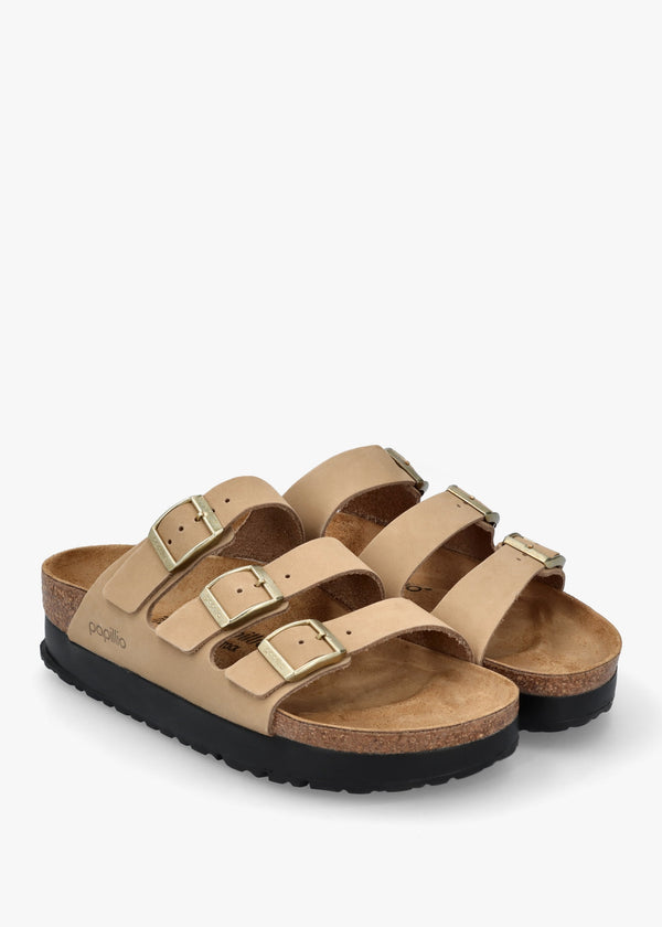 Florida III Pap Flex Platform Sandcastle Nubuck Leather Mules
