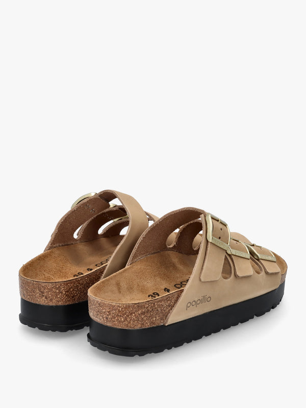 Florida III Pap Flex Platform Sandcastle Nubuck Leather Mules