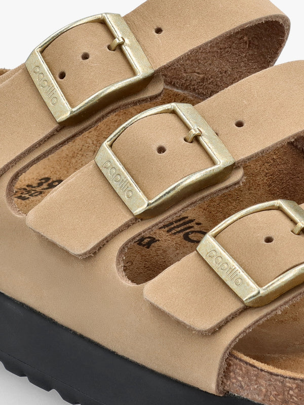 Florida III Pap Flex Platform Sandcastle Nubuck Leather Mules