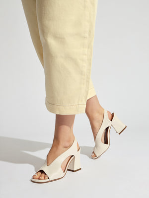 Scoop Cream Leather Cut Away Shaped Heel Sandals