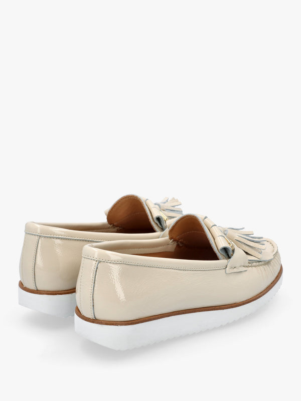 Passy Cream Patent Leather Tassel Loafers