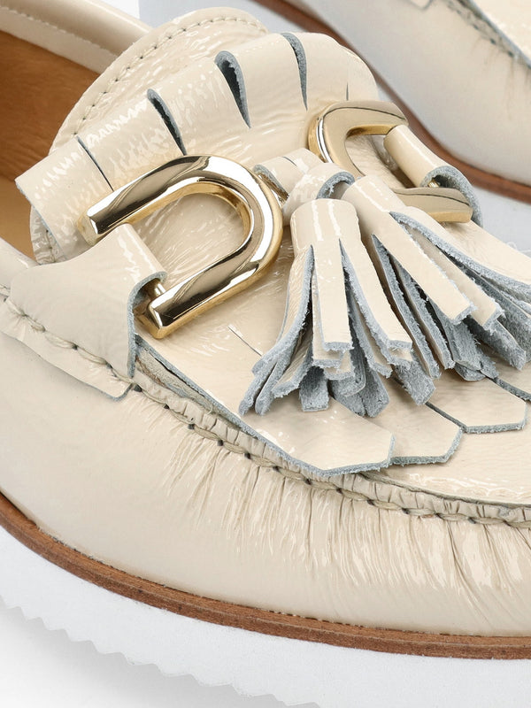 Passy Cream Patent Leather Tassel Loafers