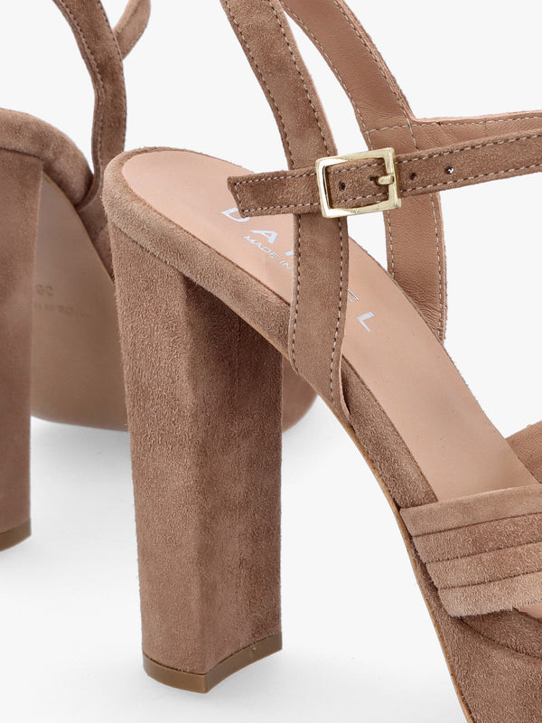 Avery Taupe Suede Platform Heeled Sandals