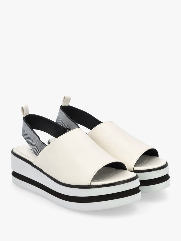 Sasly White Leather Flatform Sandals
