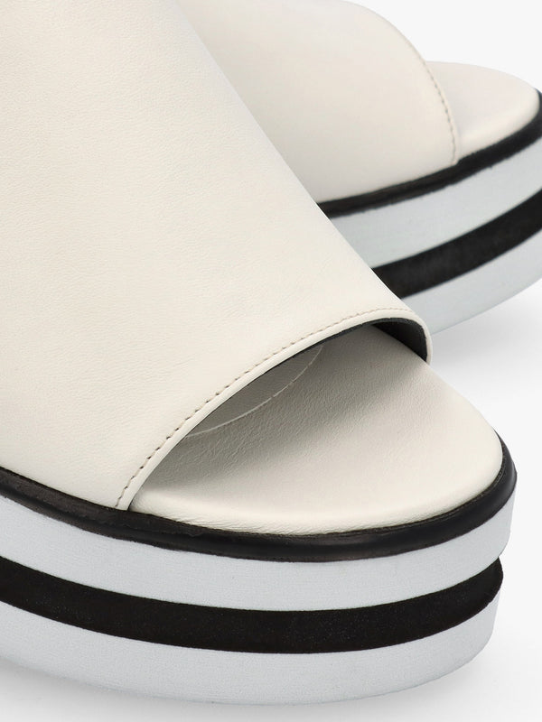 Sasly White Leather Flatform Sandals