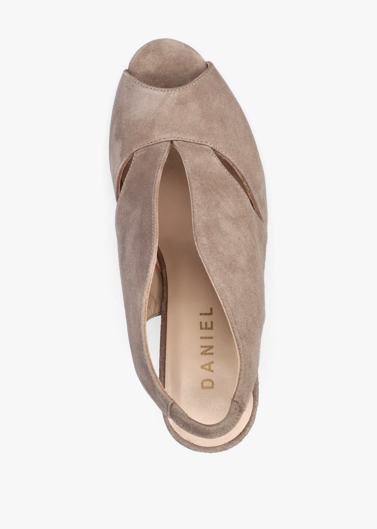 Calencia Taupe Suede Asymmetric Block Heel Sandals