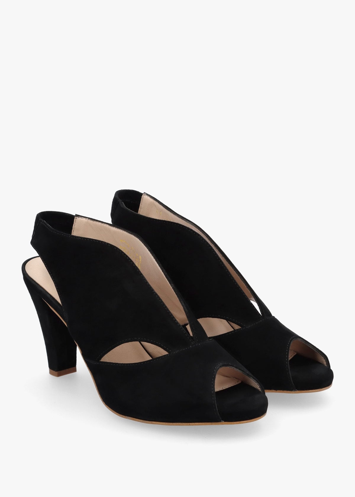 Calencia Black Suede Asymmetric Block Heel Sandals