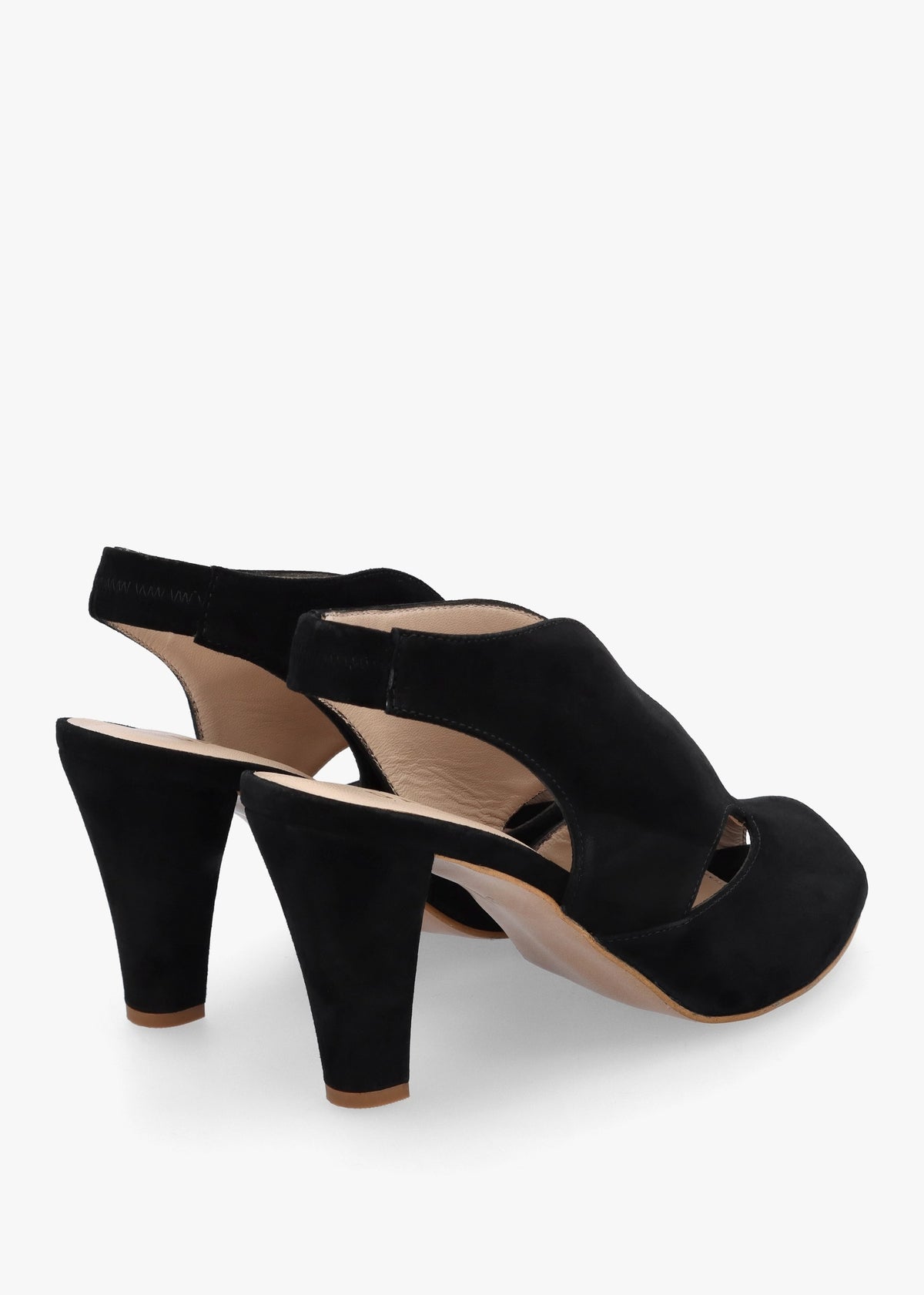 Calencia Black Suede Asymmetric Block Heel Sandals