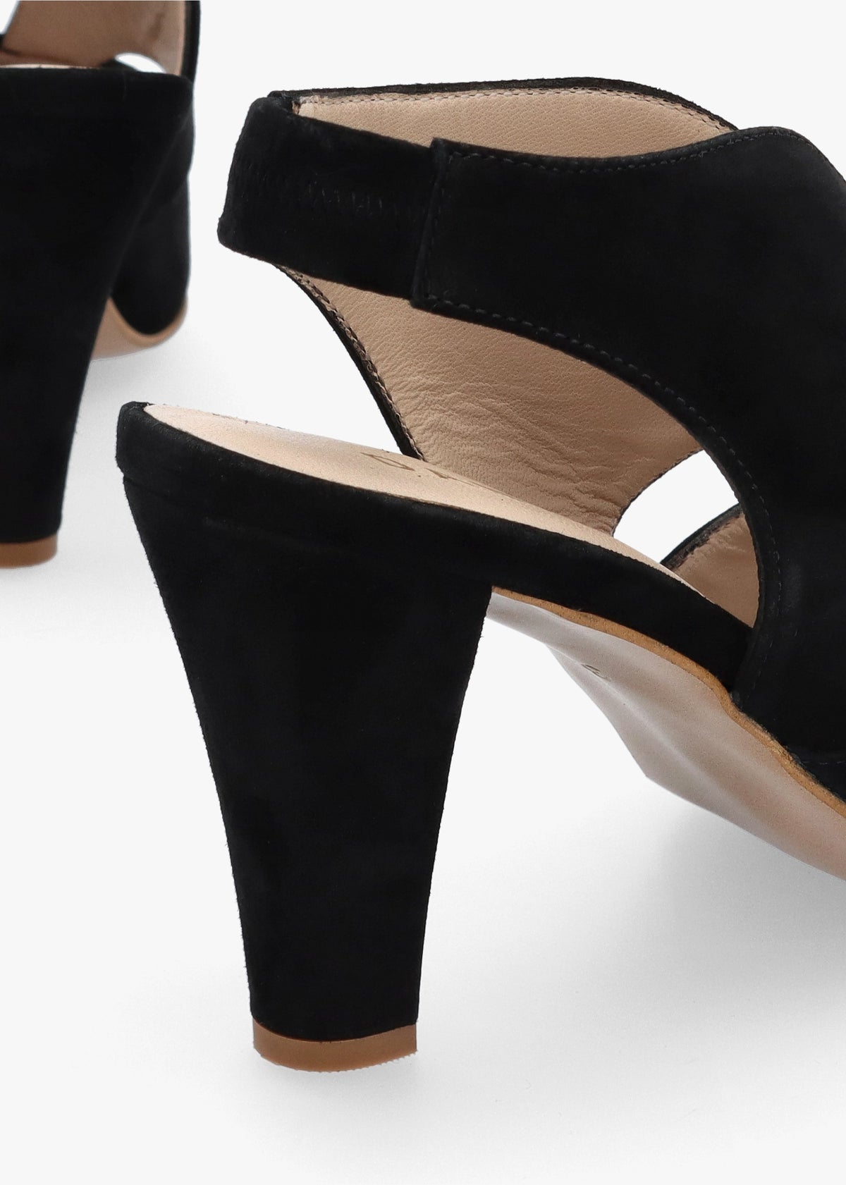 Calencia Black Suede Asymmetric Block Heel Sandals