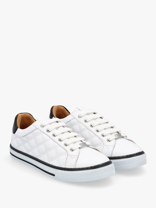 Arzon Diamond Quilted White Leather Trainers