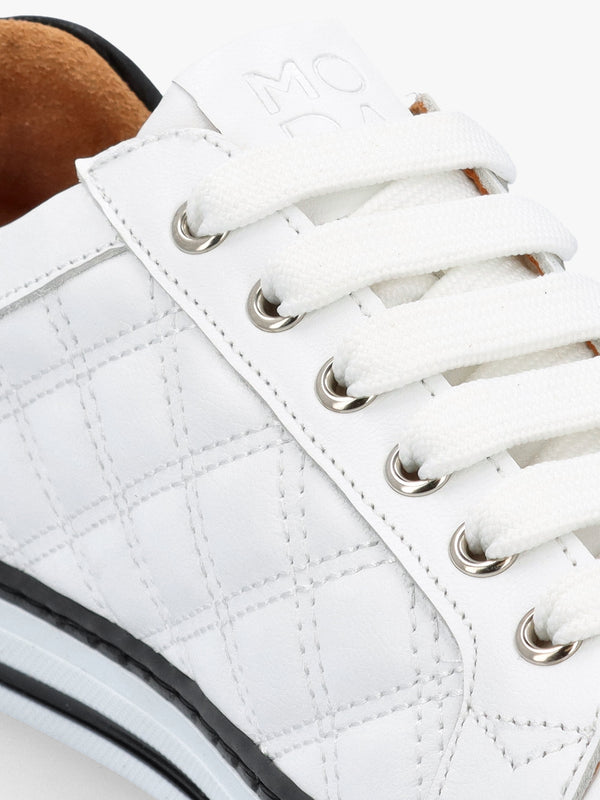 Arzon Diamond Quilted White Leather Trainers