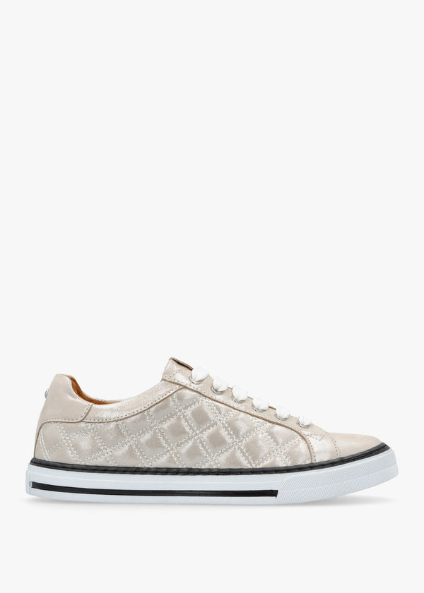 Arzon Diamond Quilted Stone Metallic Leather Trainers