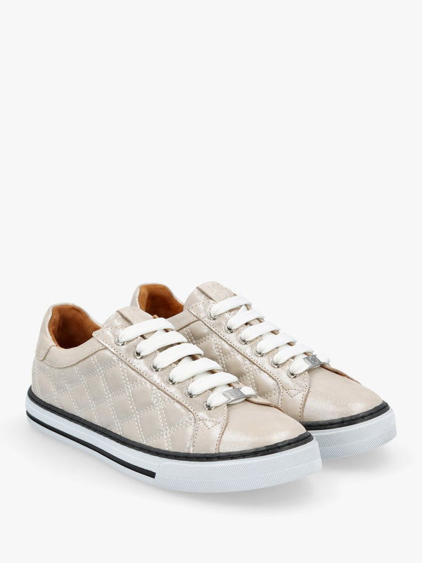 Arzon Diamond Quilted Stone Metallic Leather Trainers