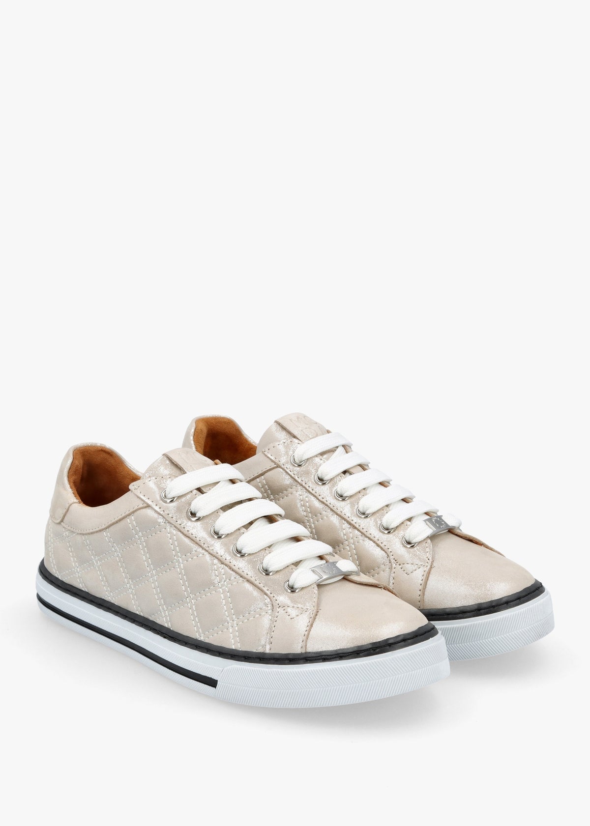 Arzon Diamond Quilted Stone Metallic Leather Trainers