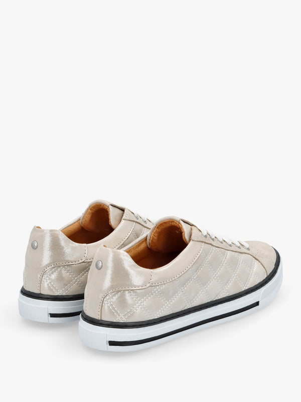 Arzon Diamond Quilted Stone Metallic Leather Trainers