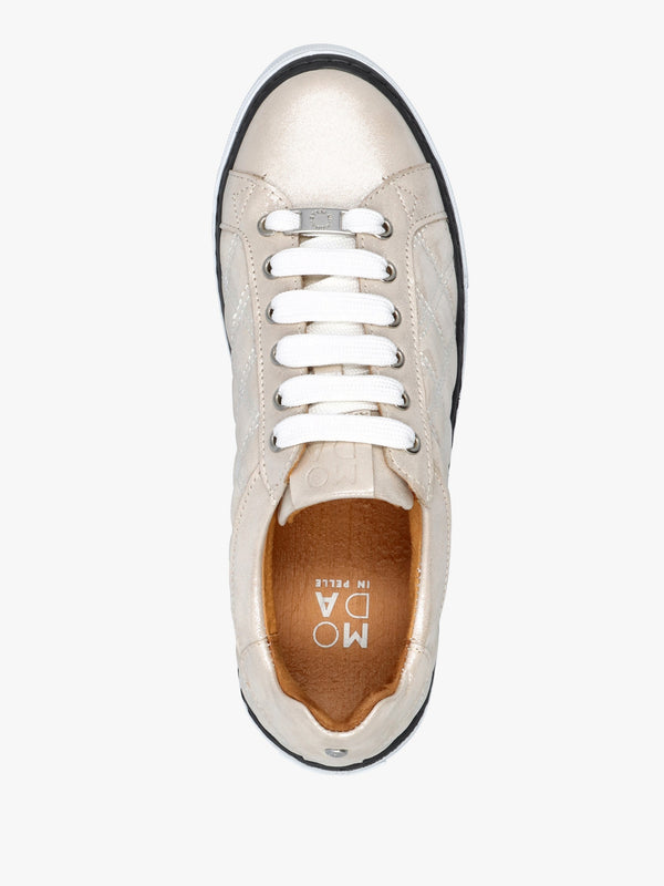 Arzon Diamond Quilted Stone Metallic Leather Trainers