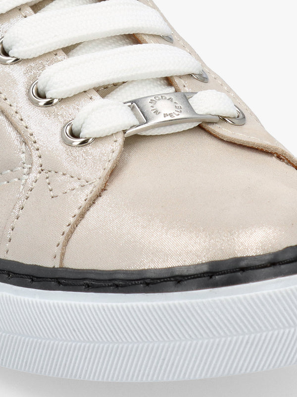 Arzon Diamond Quilted Stone Metallic Leather Trainers