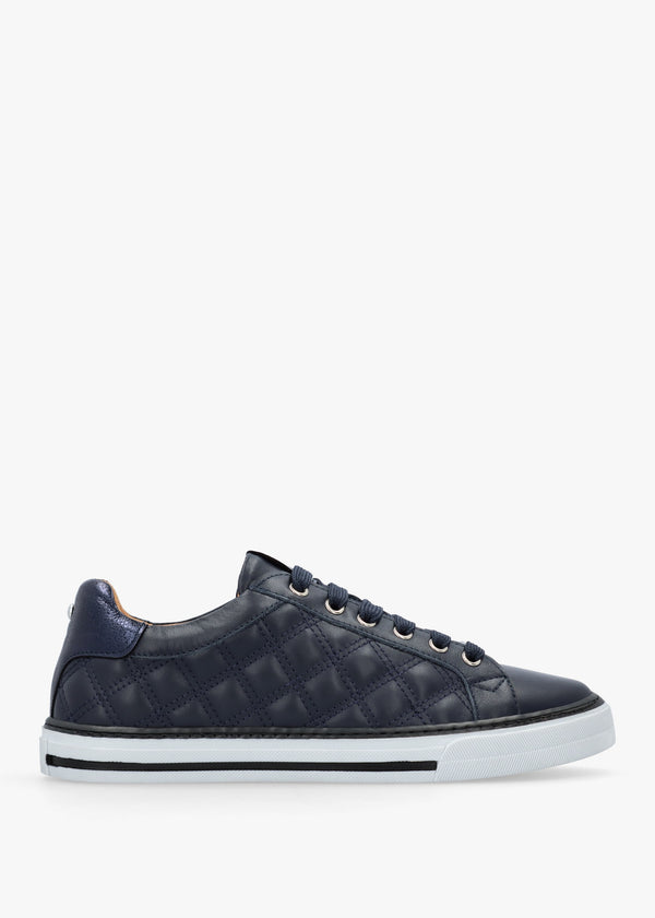 Arzon Diamond Quilted Navy Leather Trainers