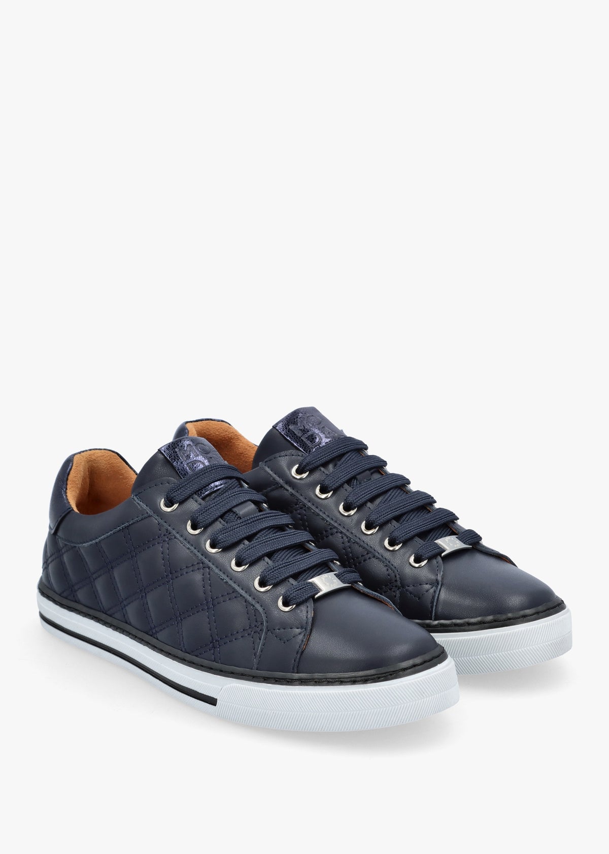 Arzon Diamond Quilted Navy Leather Trainers