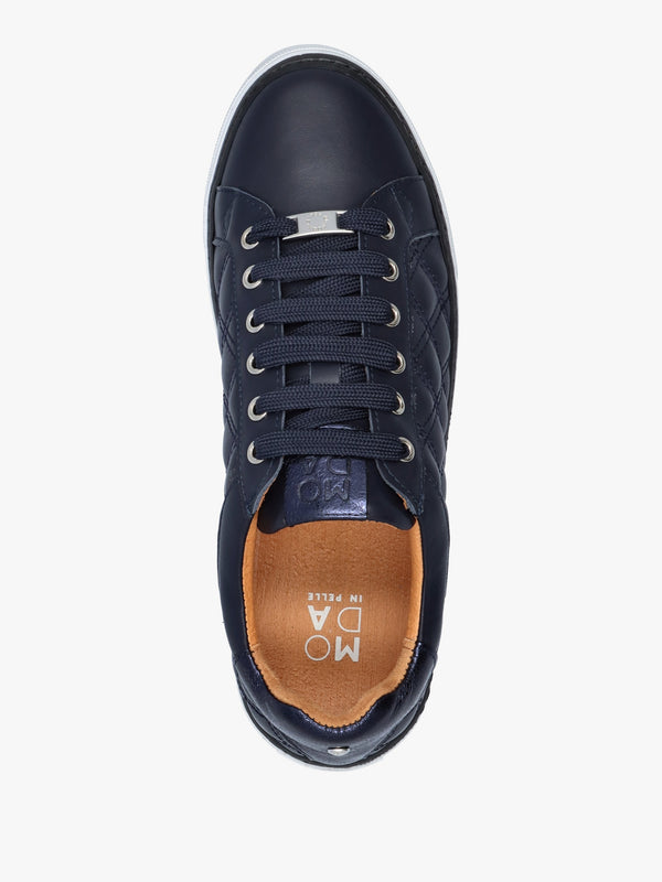 Arzon Diamond Quilted Navy Leather Trainers