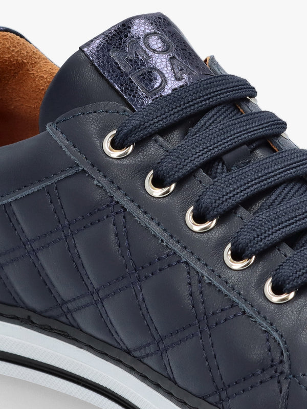 Arzon Diamond Quilted Navy Leather Trainers
