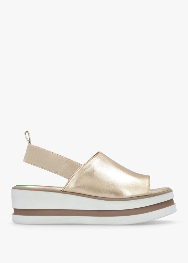 Sasly Gold Leather Flatform Sandals