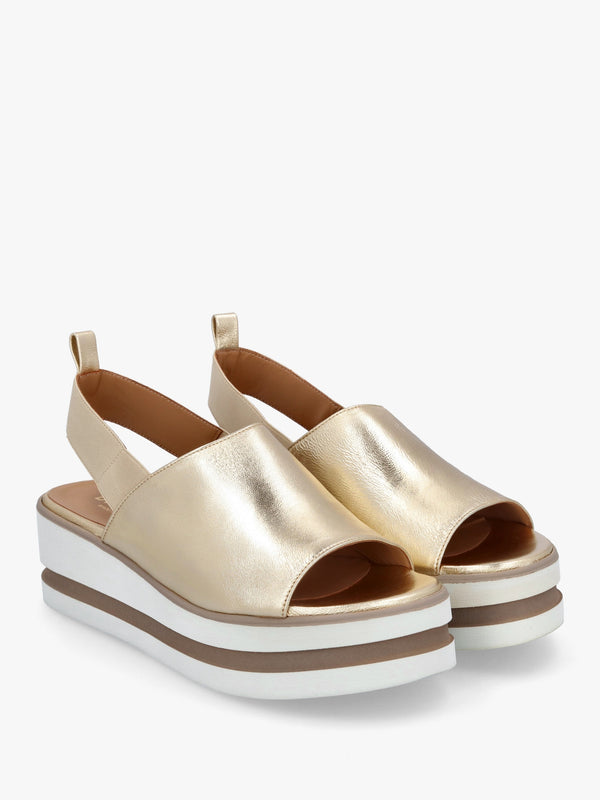 Sasly Gold Leather Flatform Sandals