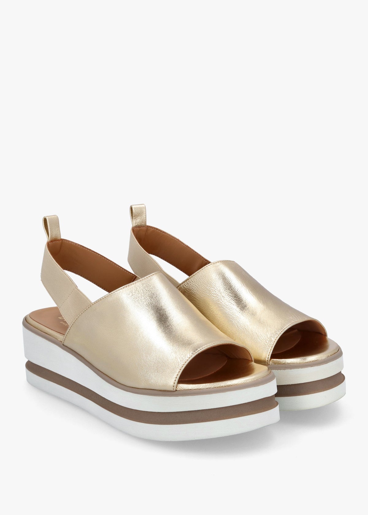 Sasly Gold Leather Flatform Sandals